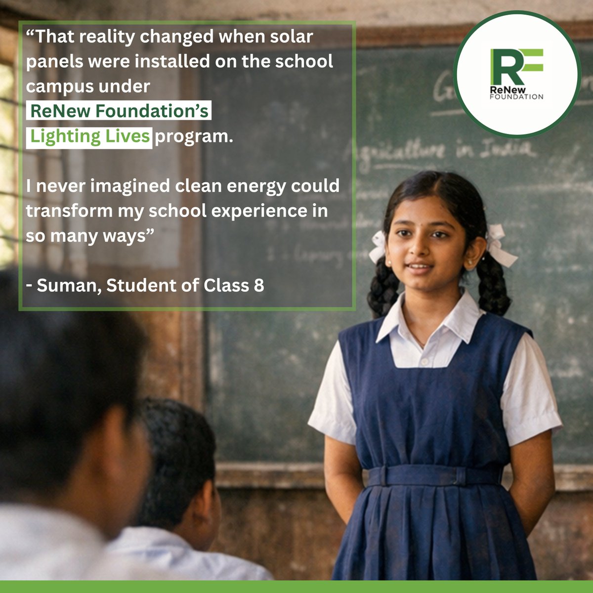 The #LightingLives Program improved student learning in drought‑prone Dharashiv, Maharashtra by powering classrooms with off‑grid solar energy.

Lighting Lives: Powering 275+ schools, impacting 75,000+ students.

Read more: renewfoundation.in
#PoweringEducation #CleanEnergy