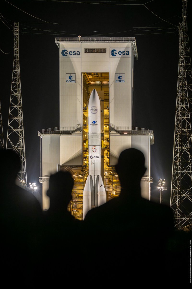 Arianespace's tweet image. One hour to liftoff. 🚀

In less than one hour, Ariane 6 will lift off from Europe’s Spaceport in French Guiana for mission VA268.

On board, 32 Amazon Leo satellites are ready to be deployed into low Earth orbit by Ariane 64, the most powerful configuration of Ariane 6.

The