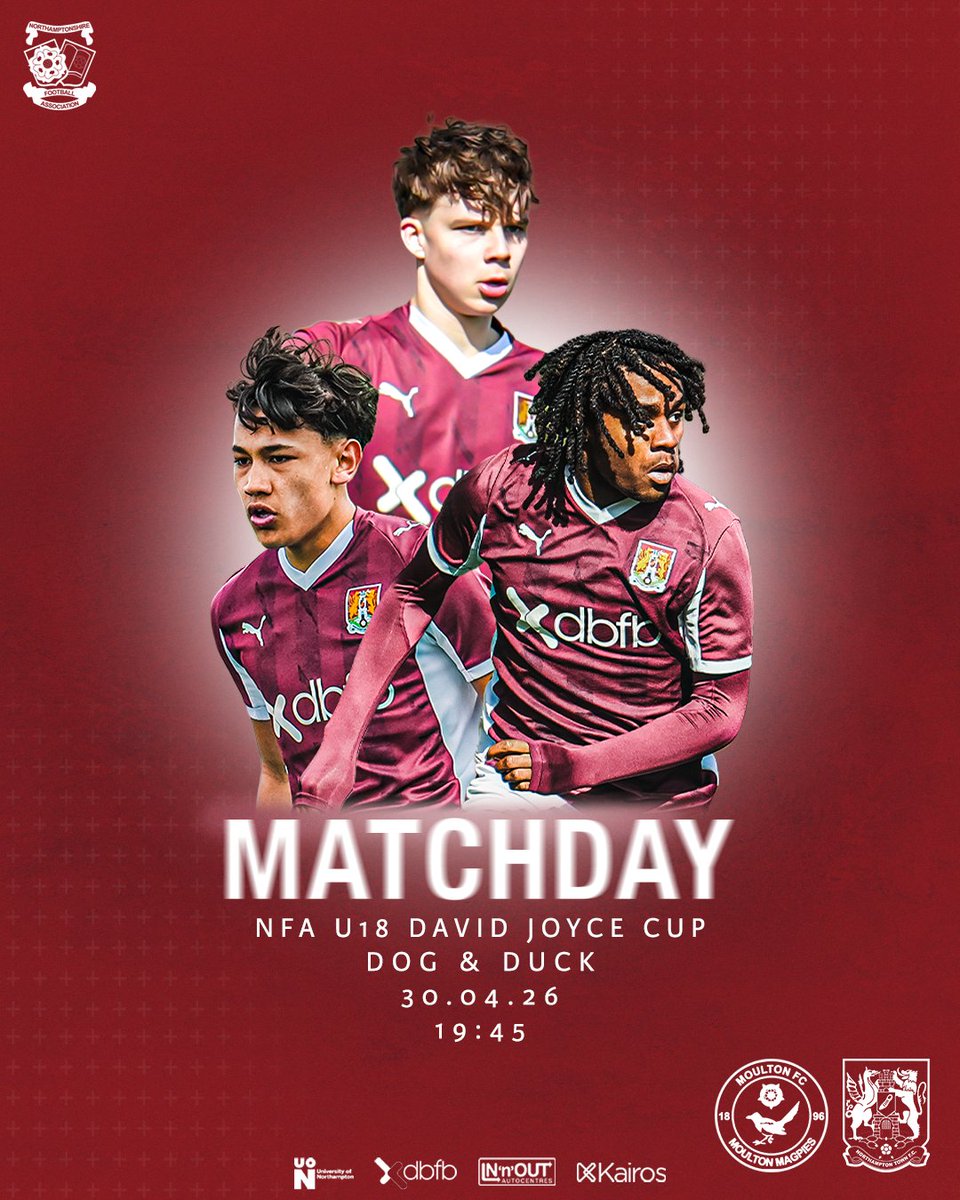 NTFC_Academy's tweet photo. 🤩 Matchday!

We take on Moulton FC in the @NorthantsFA U18 David Joyce Cup final this evening! 🏆

#ShoeArmy 👞 https://t.co/v5hqUNgT9p