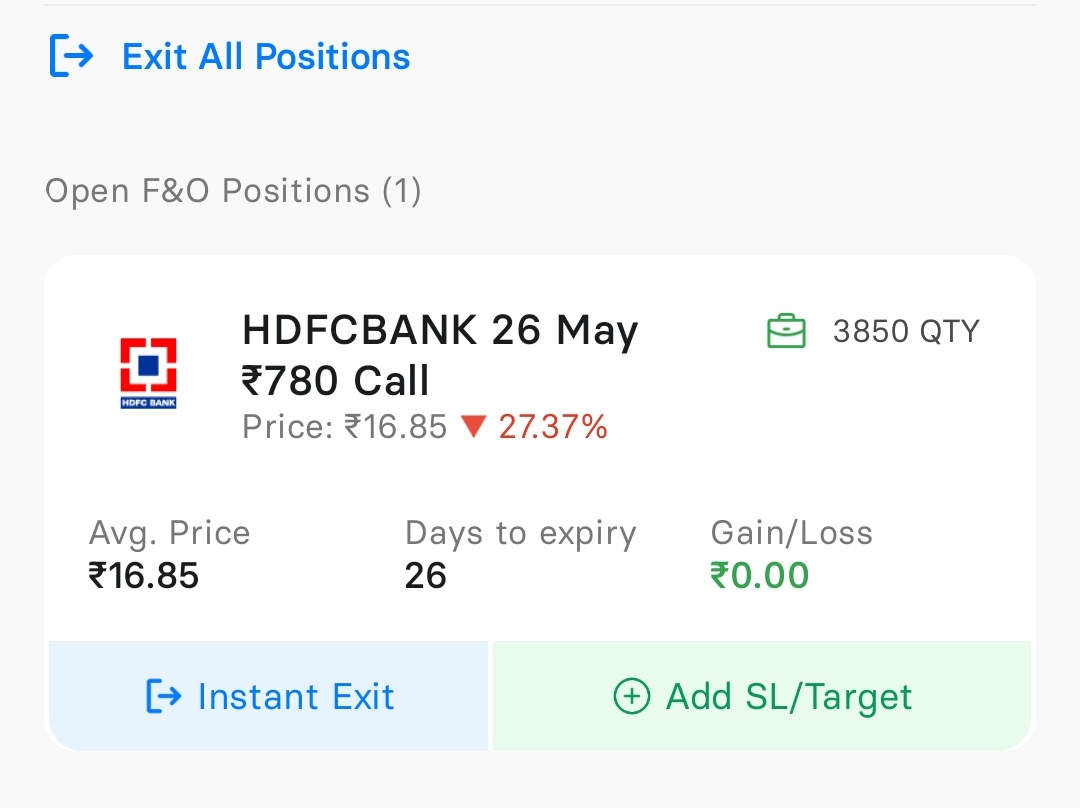 mohith5019's tweet image. Hey Fellas, another big bet with 5 lots
Go big or Go Home on @HDFC_Bank
#HDFCBANK 26 May 780 CE 
Next month expiry entered @ 16.85 #INR 
Get ready for another bigger loot incoming. 
All the best fellow Indians.
Everyone Mint 💵 Millions 💰
@gowtammohan 
@SUPRA_Labs @JoshuaTobkin