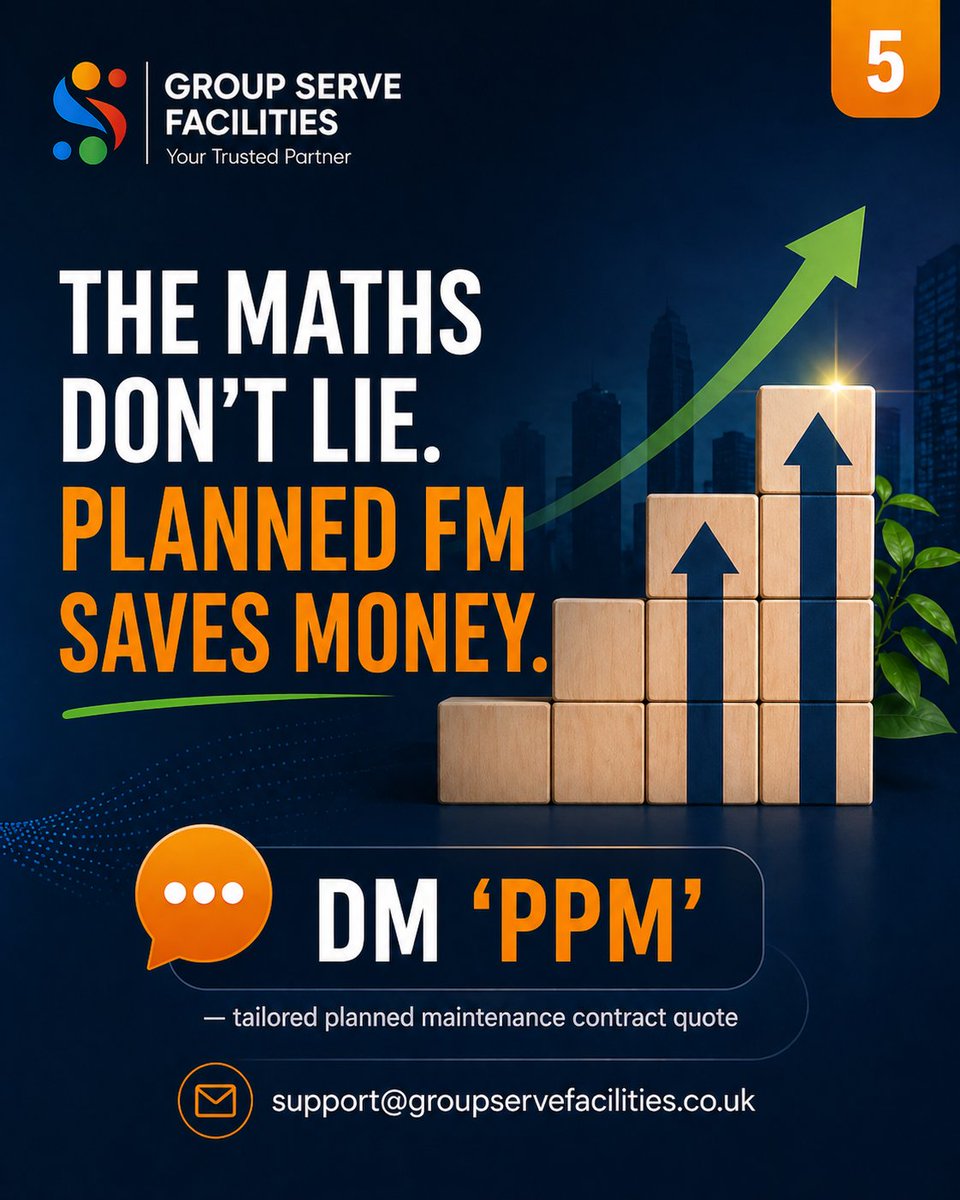 groupservefm's tweet photo. Planned vs reactive isn’t strategy — it’s cost.

Reactive = higher fees, breakdowns, compliance risk.
PPM = predictable costs, fewer issues, longer asset life.

DM “PPM” for a tailored quote.

#PlannedMaintenance #PPM #FacilitiesManagement #BuildingMaintenance #CostSaving https://t.co/Jsrh221VkX