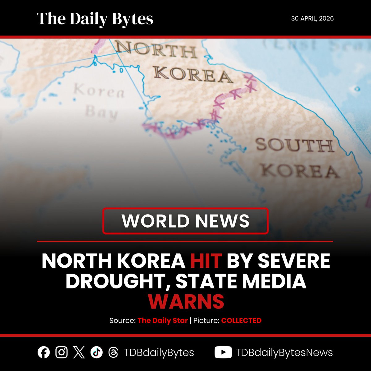 TDBdailyBytes's tweet image. Extreme dry spells threaten North Korea’s spring crops, raising urgent concerns over national food security.

#NorthKorea #ClimateCrisis #FoodSecurity #GlobalNews #TDBnews