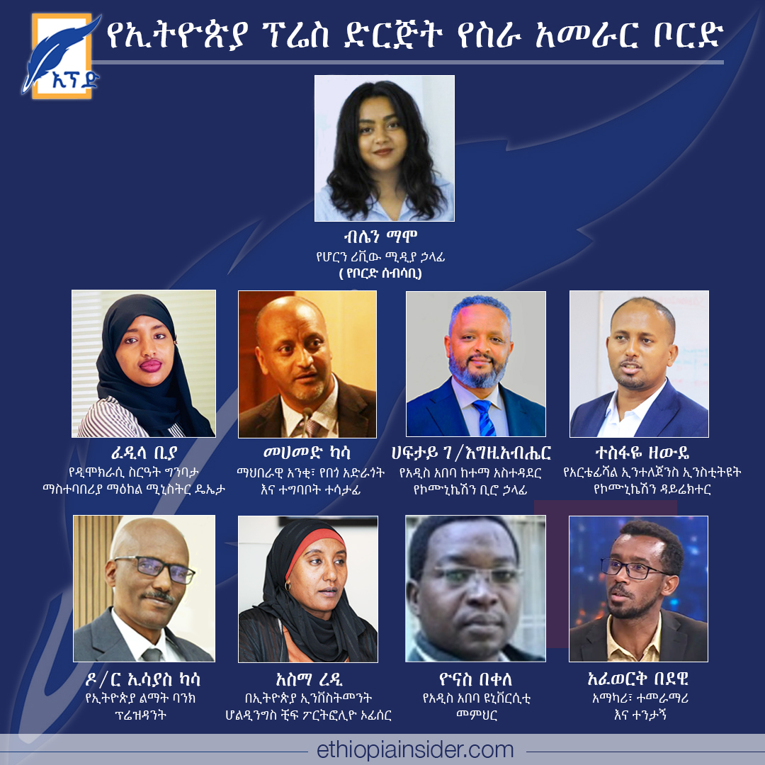 ethiopiainsider's tweet photo. ለኢትዮጵያ ፕሬስ ድርጅት ስራ አመራር ቦርድ 9 አዲስ አባላት ተሾሙ። ለድርጅቱ ቦርድ አባልነት ለ3 ተከታታይ ጊዜያት ተሹመው የነበሩት ዲያቆን ዳንኤል ክብረት፤ በአሁኑ ሹመት ሳይካተቱ ቀርተዋል። #Ethiopia #Press

🔴ለዝርዝሩ➡️ https://t.co/tzaIjNbZN1 https://t.co/qBKDdsK6Mi