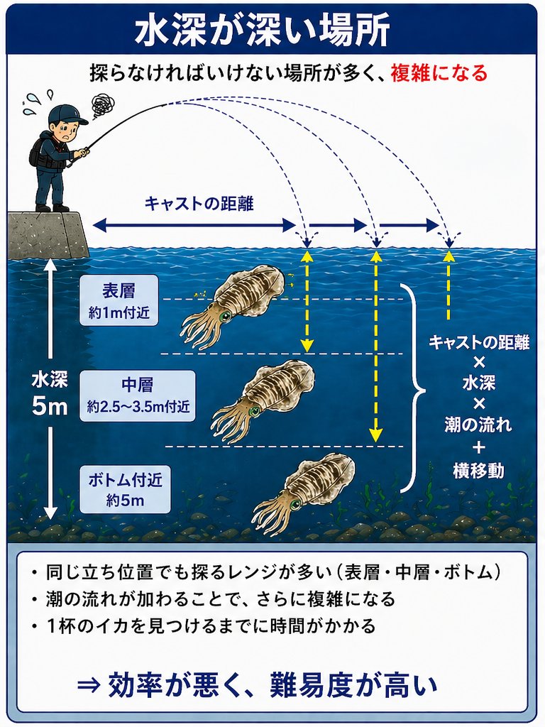 takuya_k0909's tweet photo. エギングでの釣果の鍵は「いかにアオリイカにエギを見せる事ができるか」だと思います

深場での回遊待ちが有効な場合も勿論ありますが、初心の方にはちょっと難易度が高い釣りになります

シャローの場合は、底を取る必要もないので根掛かりも減り、イカの存在を目視で確認できるので判断も簡単になります

1～3投程でイカが追ってこなければ移動してまた投げる

特に難しい技術もいらないのでオススメです🦑