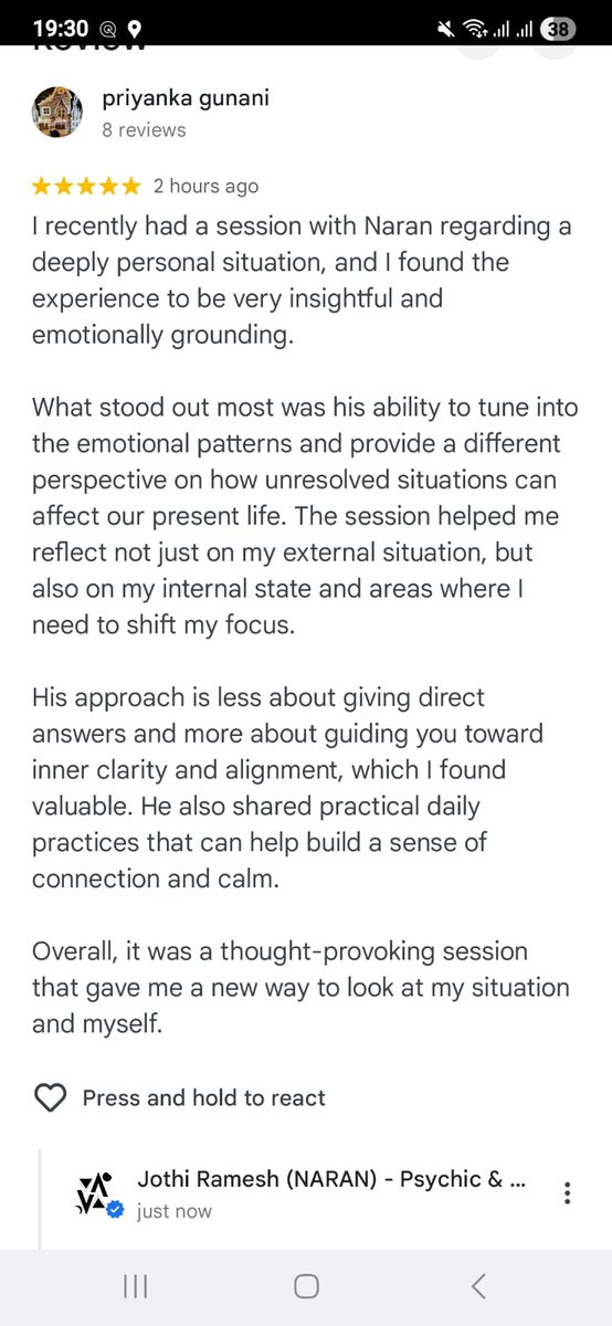 jothi_coach's tweet image. Insightful &amp;amp; emotionally grounding session with Naran.

Helping you find clarity, shift perspective &amp;amp; connect within.

naran.guru

#NaranGuru #ClientReview #InnerClarity #SelfGrowth #HealingJourney