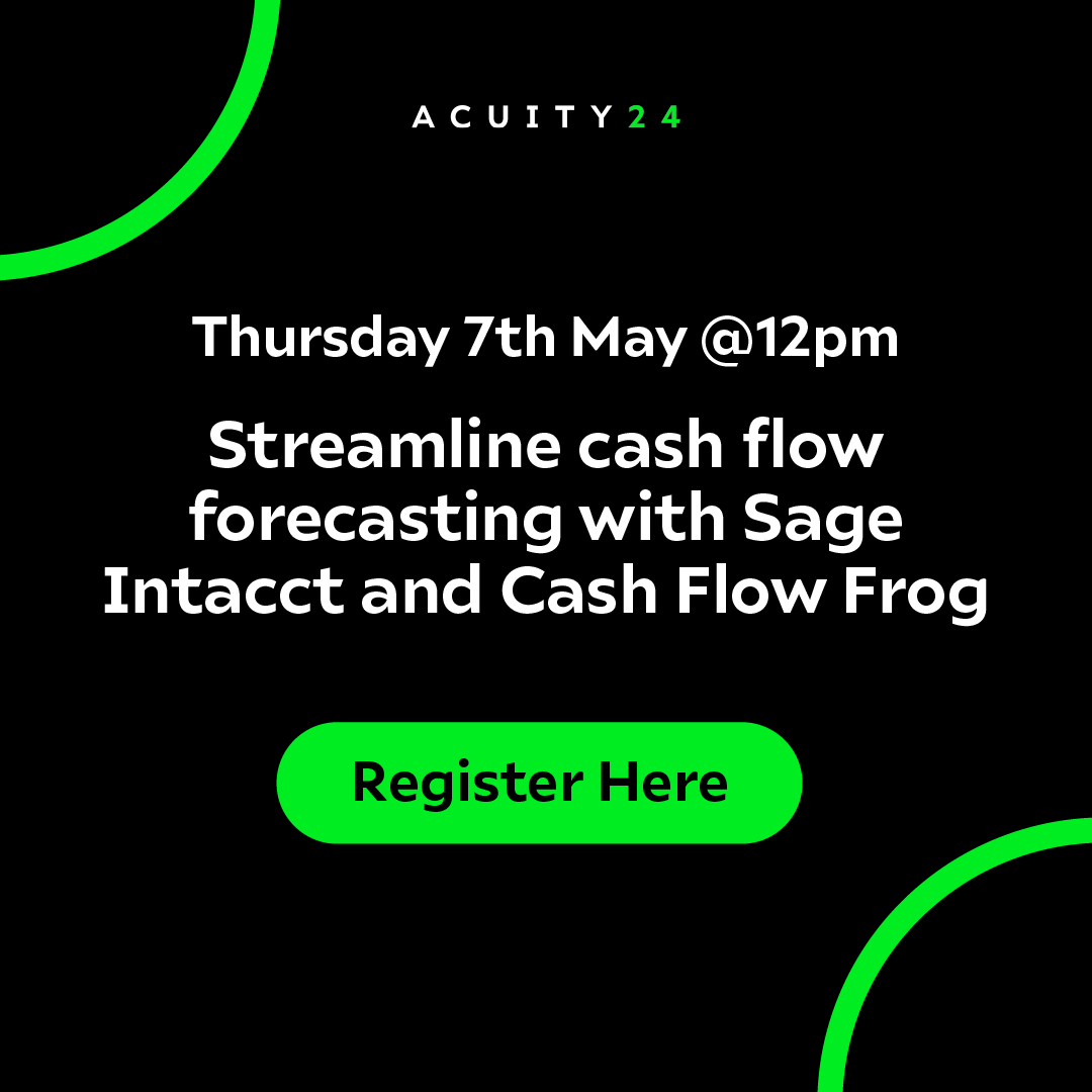 _ACUITY24's tweet image. #SageIntacct Learning Lab! Join us 12-1pm Thursday 7/5 for "Streamlining Cash Flow Forecasting with Sage Intacct and Cash Flow Frog ". We'll cover how Cash Flow Frog empowers users to move from reactive reporting to proactive planning  

Register here 👇obi41.nl/2p8fjb3v