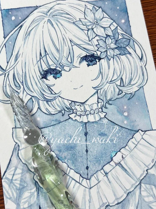 ▼使用インク KA-KU()様 「行き合いのネイビー (書色文庫シリーズ)」 紺色の中にふわっと現れるピンクが可愛らしく、 加水やティッシュオフで色の揺らぎが出るので、表現の幅を楽しめます。 #inkmazeru #インクアンバサダーkaku #lifestyle_ka_ku