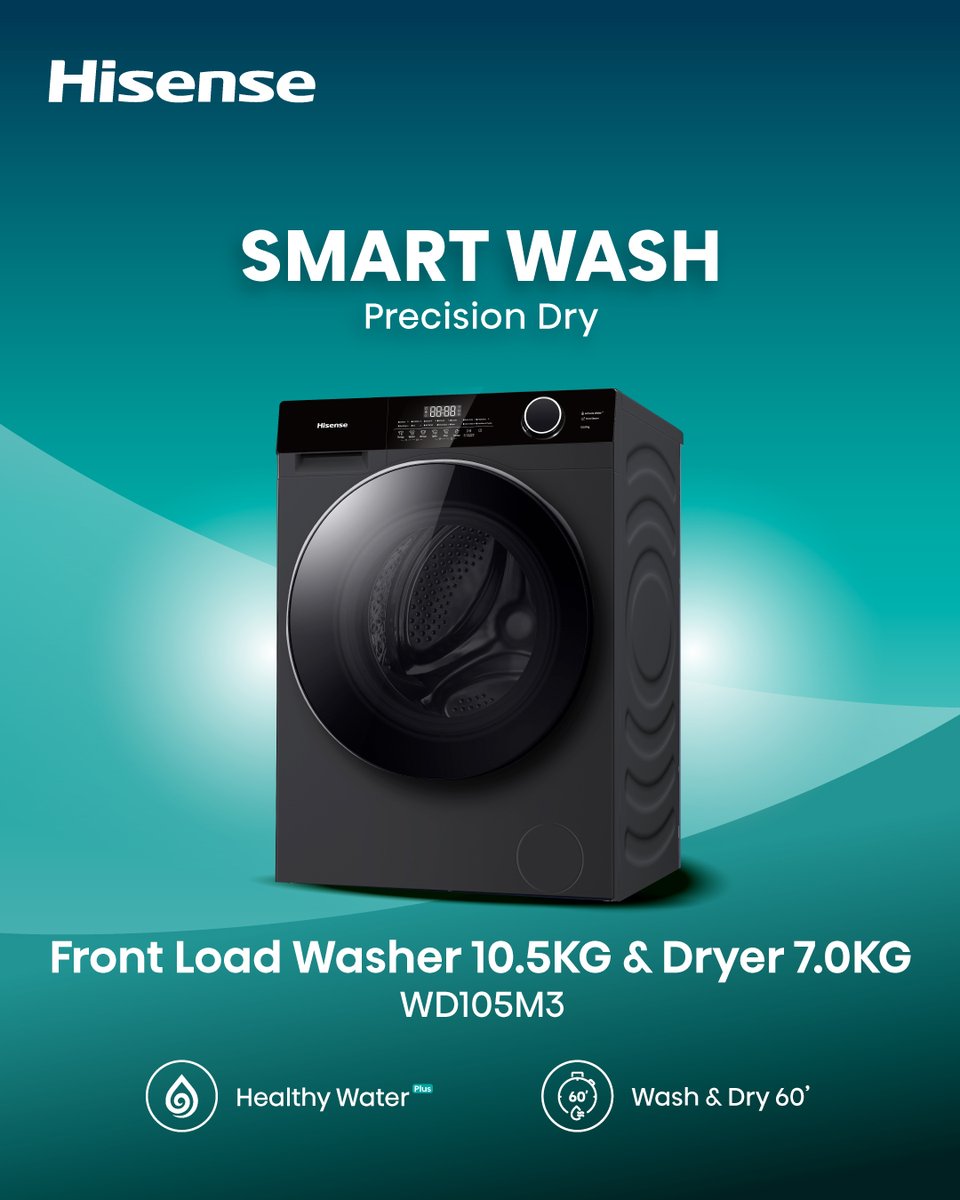 HisenseMalaysia's tweet image. Upgrade your laundry with Hisense's Front Load Washer 10.5KG &amp;amp; Dryer 7.0KG (WD105M3)🧺

Enjoy hygienic clothes with Healthy Water Plus &amp;amp; get them ready in a flash with Wash &amp;amp; Dry 60'! ⏱️

👉 hisense.com.my/?p=13131

#HisenseMalaysia #Quality #Technology