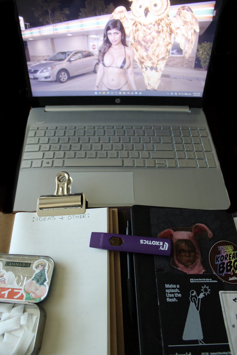 OCCULTCLUB's tweet image. I bring the kind of Mia Khalifa in front of a 7-Eleven next to a burning owl effigy kind of vibe. #journaling #junkjournal