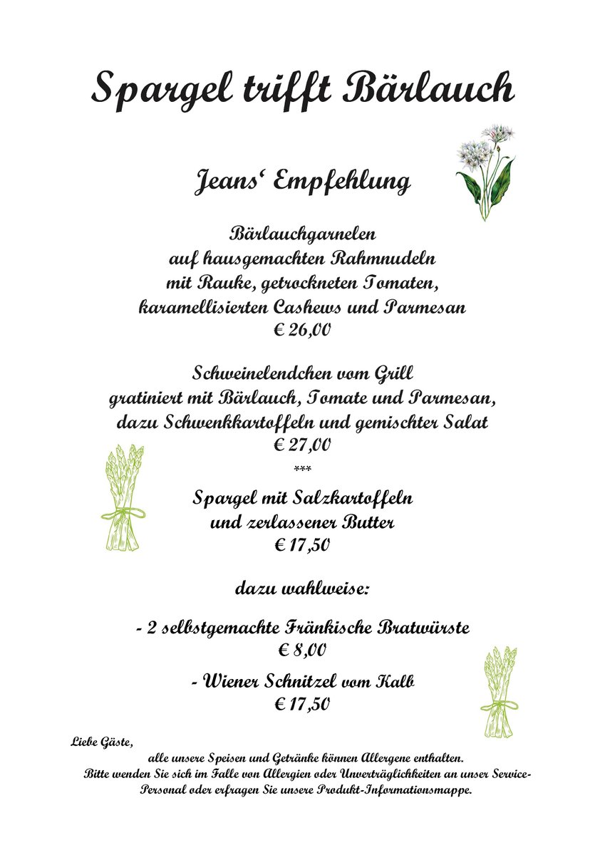 jmspezerei's tweet photo. 🍴🍺🍷👨‍🍳 +++ Spargel trifft Bärlauch in der Spezerei  +++  plus Reh +++ Unsere aktualisierte Speisekarte online unter https://t.co/3nePwRJVIF, our new menu is available at https://t.co/ejkPksXGlB Weitere Informationen zur Spezerei online unter   https://t.co/DK9AIgKr4q https://t.co/08IVK1veM6