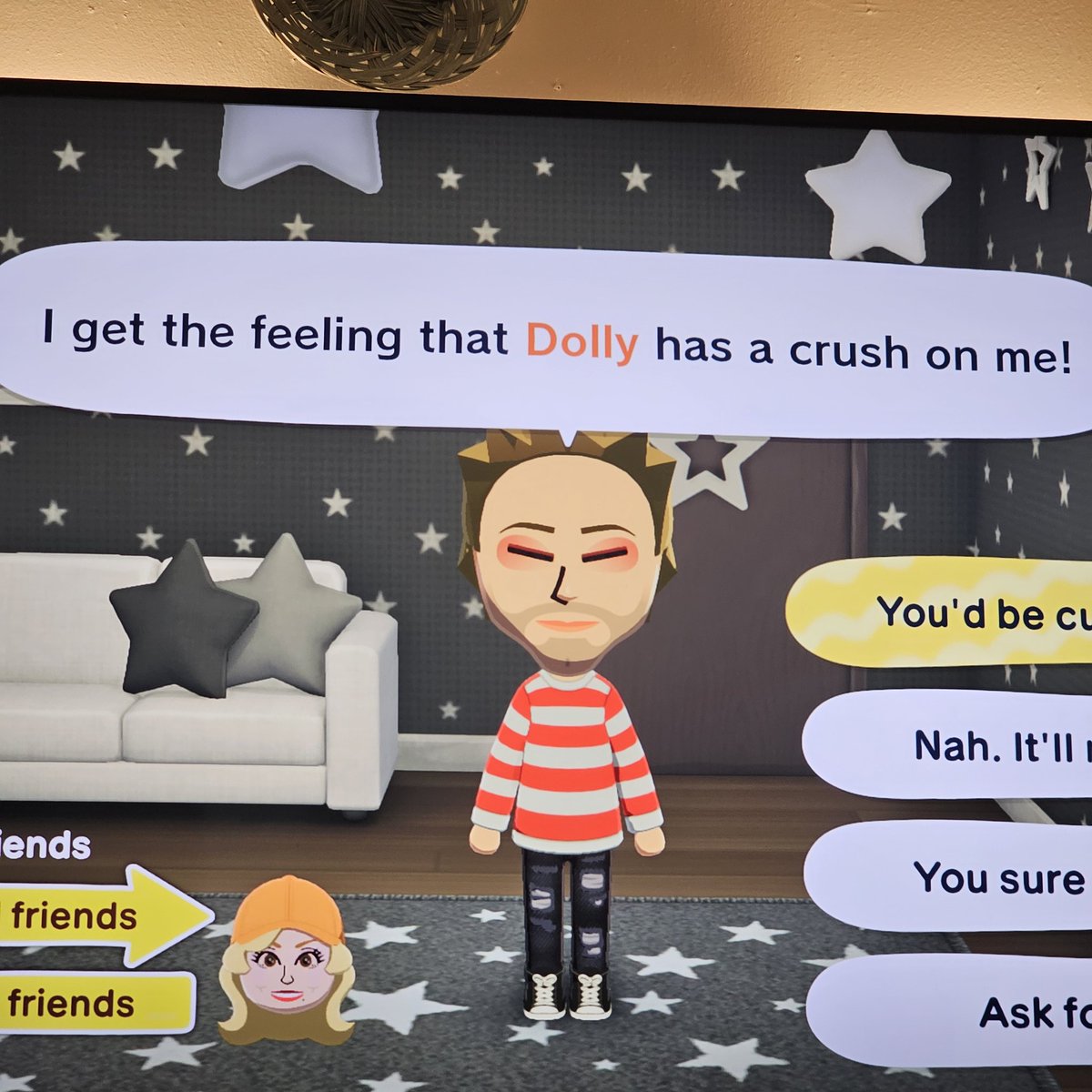 Mimi_SOS5's tweet photo. I made 5sos in tomodachi life. I also added Dolly Parton. Seems like she had a crush on Luke. He rejected her 🤣😭💀 https://t.co/Sw4avUvTrb