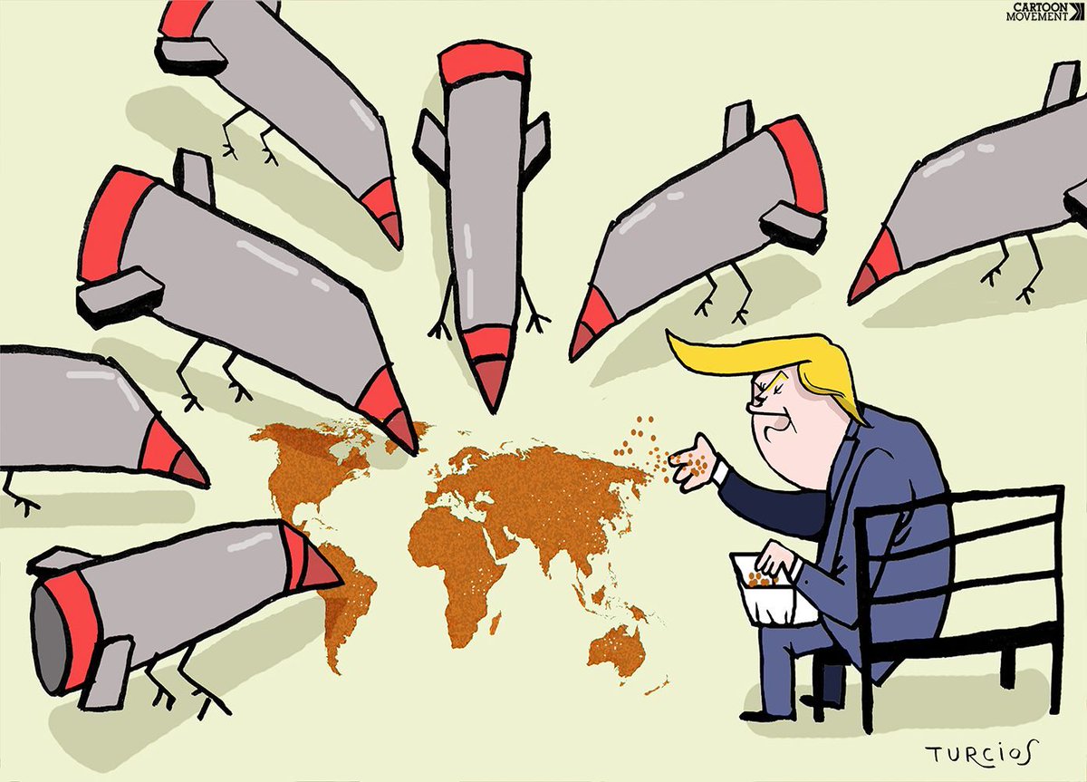 cartoonmovement's tweet image. Trump promised not to take America to war, but is just as eager to start them as his predecessors. Today's cartoon by Omar Turcios. More cartoons: cartoonmovement.com

#war #ForeignPolicy #USA #Trump