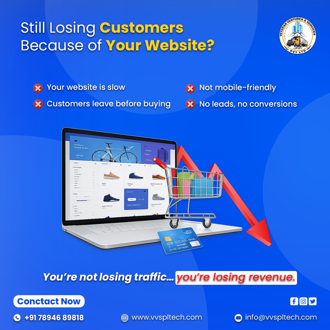 vvspl1's tweet image. Losing customers because of your website? Fix it before it costs you more. 💻
.
.
.
#VVSPL #BoostSales #DigitalGrowth #WebsiteMatters
