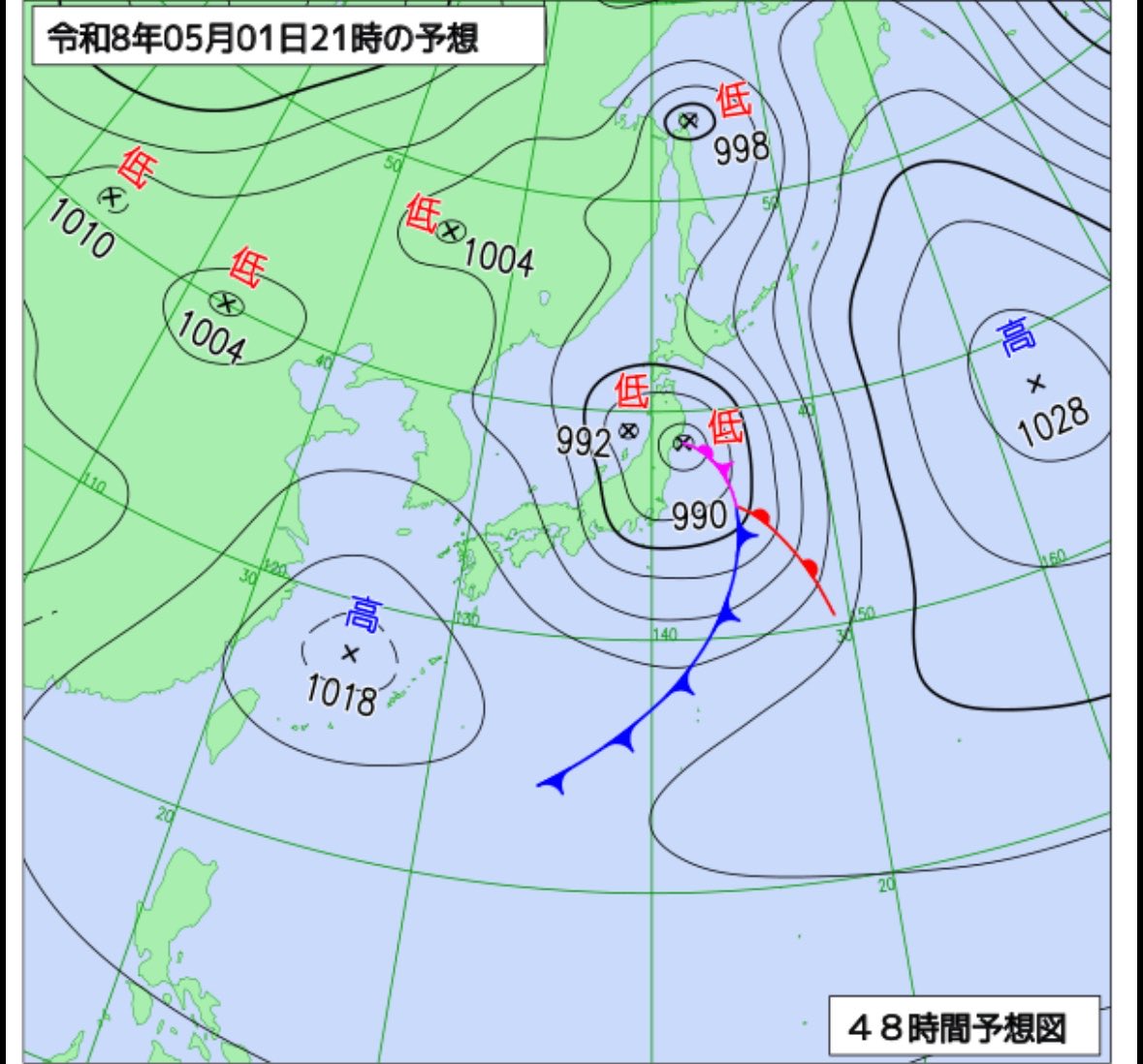 jpU89cbKOw74979's tweet image. 予想天気図だが完全一致じゃん…
もし仮に西でこれが形成された場合、
あの日と同様の現象が再来する…