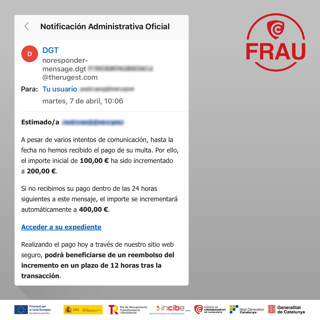 ciberseguracat's tweet image. ⚠️Alerta! S'han detectat correus que suplanten la @DGTes i reclamen multes pendents.

➕ gen.cat/4ddK2y6 

#PlaDeRecuperació #NextGenerationEU #RETECHciber
@INCIBE
