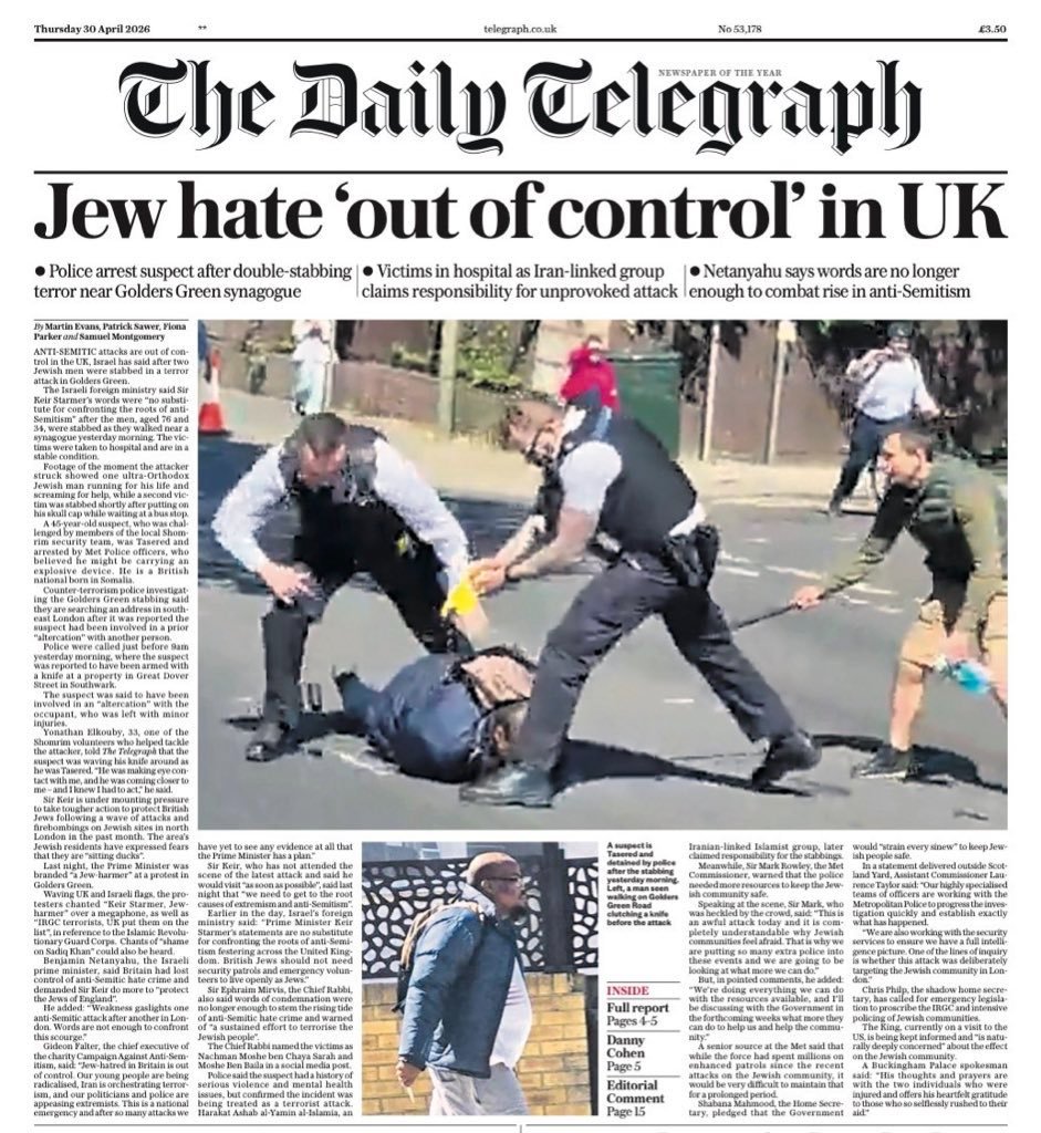 The Telegraph front page on the London attack