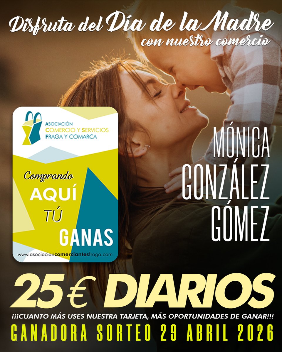 comerciofraga's tweet photo. Ya conocemos la identidad de la 3ª ganadora en nuestro 𝐬𝐨𝐫𝐭𝐞𝐨 𝐝𝐢𝐚𝐫𝐢𝐨 𝐝𝐞 𝟐𝟓€ celebrado entre l@s usuari@s de la #TarjetaDeFidelización por el  #DiaDeLaMadre💳🔙💶 Felicidades a MÓNICA GONZÁLEZ GÓMEZ  🍀 premiada por sus compras de ayer 29 de abril en #QuibusBrico https://t.co/ADsFeDuUO5