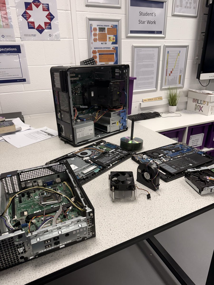 SmallHeathLA's tweet image. Great hands-on learning in Year 7 Computing today!  Students explored computer hardware by dismantling and identifying key components ,bringing theory to life. #Computing #STEM #HandsOnLearning #Year7