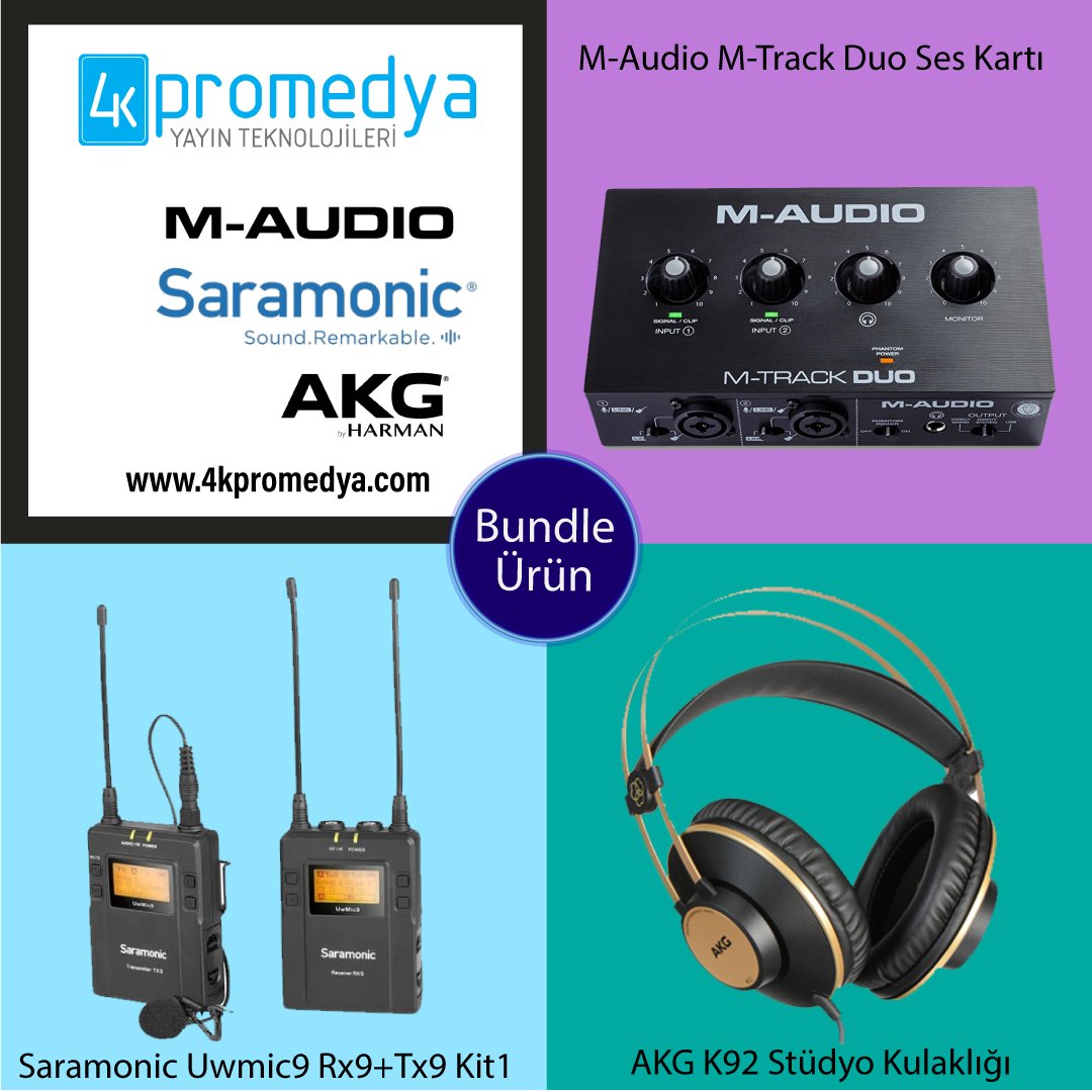 4kPromedya's tweet photo. 🎧 Profesyonel Ses Çözümleri Tek Pakette

✨️Canlı yayın,kayıt ve kurumsal prodüksiyonlar için net,dengeli ve güvenilir ses performansı.

Paket içeriği
#MAudio M-Track Duo Ses Kartı
#Saramonic UwMic9 Kablosuz Mikrofon Kiti
#AKG K92 Stüdyo Kulaklığı

🌐 https://t.co/MMXb7Sbn5p https://t.co/Dfouo3aLeZ