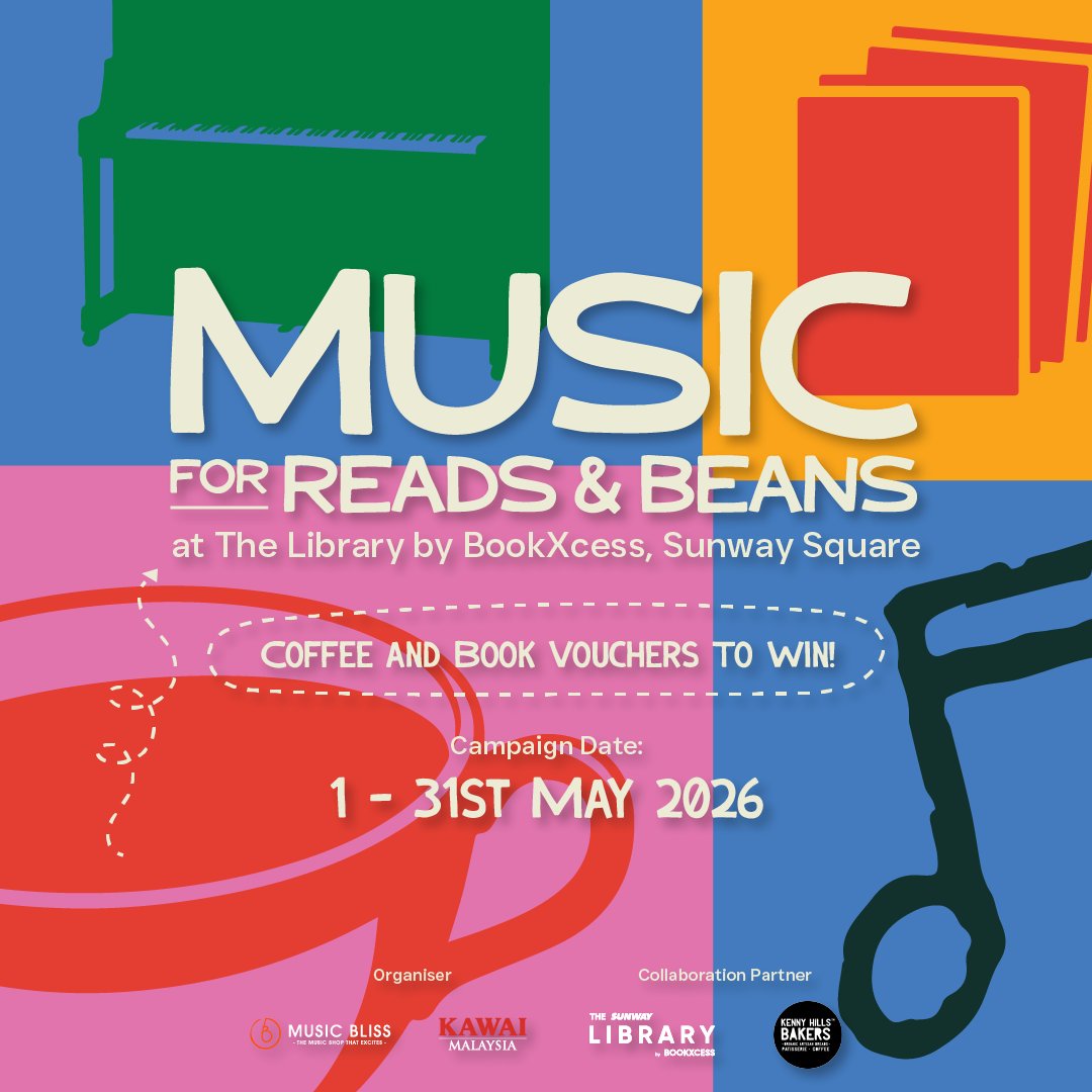 BookXcess's tweet photo. 🎹 Music For Reads &amp; Beans: Playing It Forward! ☕📖

Love music, coffee, and books? It’s time to take center stage! 🌟 Starting on 1 May 2026, we’re inviting you to find your moment of joy at The Sunway Library by BookXcess (SQ Mall) and share it with the world. https://t.co/ZahrouS7Sw