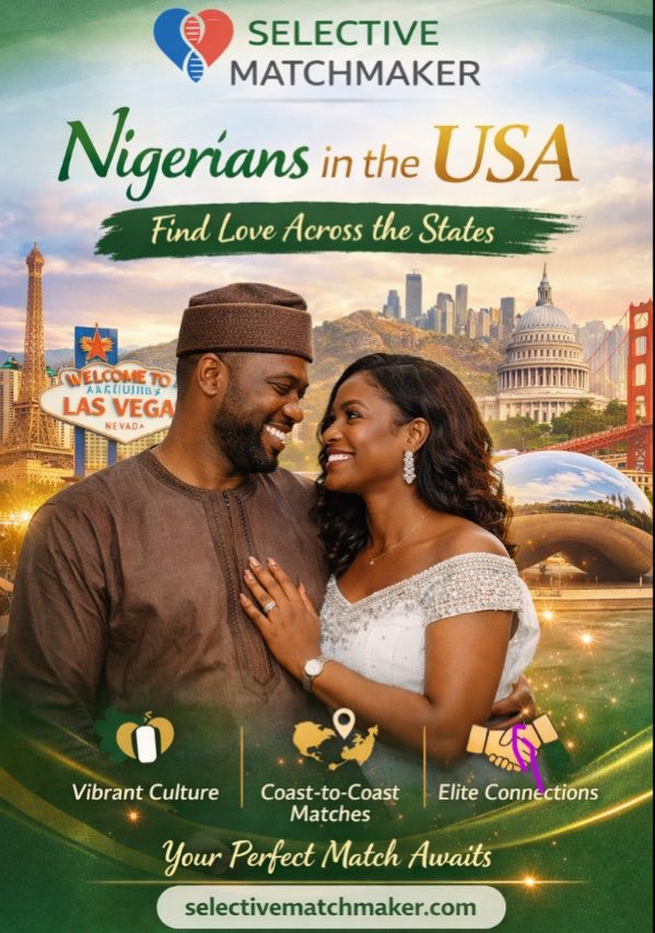 Maker33863S's tweet image. No matter where you are in the USA, love can find you.
Join Selective Matchmaker today. 💫
.
.
.
.
#findlove #matchmaker #matchmakers #nigerianweddings #nigeriansinusa