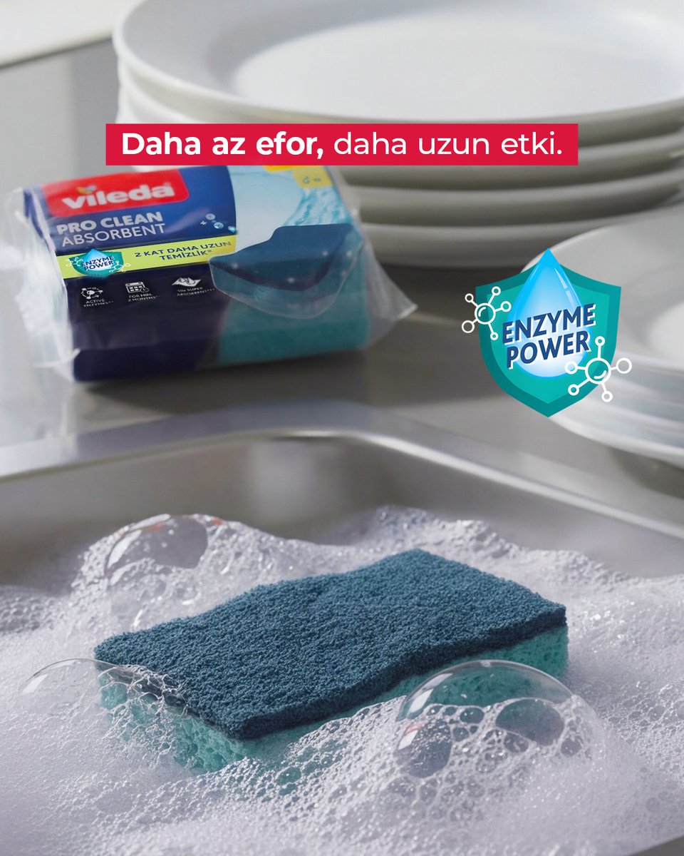 ViledaTR's tweet photo. Daha az eforla daha uzun etki sunan Vileda Pro Clean Viskoz Bulaşık Süngeri, enzim teknolojisi ve emici yapısıyla günlük temizlikte pratik bir çözüm sağlar.

Farkı keşfedin.

#Vileda #ViledaTürkiye https://t.co/890gExdp4r
