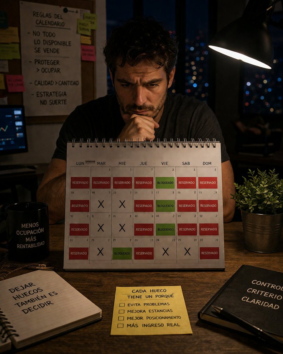 RevenueSTR's tweet photo. Tu calendario no está para llenarlo.

Está para proteger tu negocio.

Muchos quieren ocupar todo.

Error.

Cada hueco tiene valor.

A veces dejar un hueco:

– evita reservas malas
– fuerza mejores estancias
– mejora posicionamiento

Bloquear también es estrategia.

No todo lo disponible es vendible.

El calendario no es pasivo.

Es una herramienta de control.

¿Te cuesta dejar huecos sin llenar?

#Airbnb #Revenue #Turismo #STR