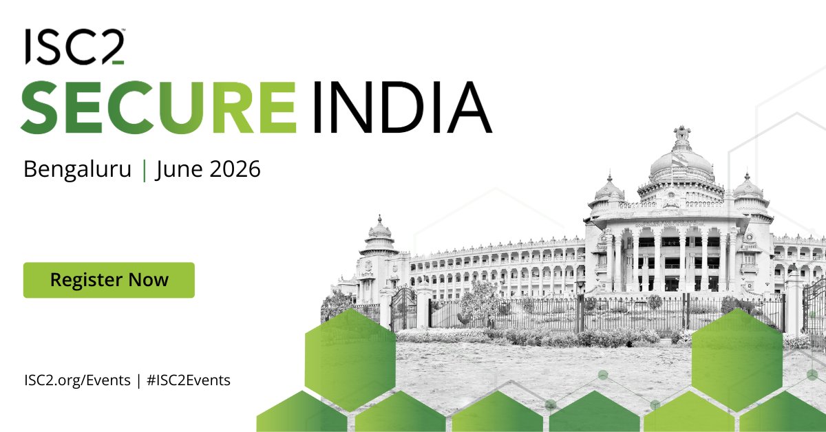 Register for ISC2 SECURE India 2026! In collaboration with the ISC2 Bangalore Chapter, this event brings 200+ cyber leaders together for practical, forward‑looking insights.
📍 The Ritz-Carlton, Bangalore | 2 July 2026
⏰ Enjoy early bird savings: cvent.me/kNMEy7?RefId=o…