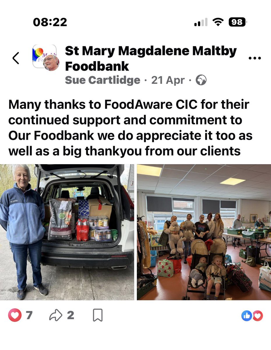 FoodAWARE's tweet photo. Huge pleasure to support Sue Cartlidge &amp; fab team at St Mary Magdalene @MaltbyFoodbank  in Rotherham with surplus supplies each week via our Hellaby warehouse.

Keep up the great work you all do supporting those less fortunate in grassroots Maltby communities 👍
@nbrly @LFHW_UK https://t.co/8CTZuaAhU5