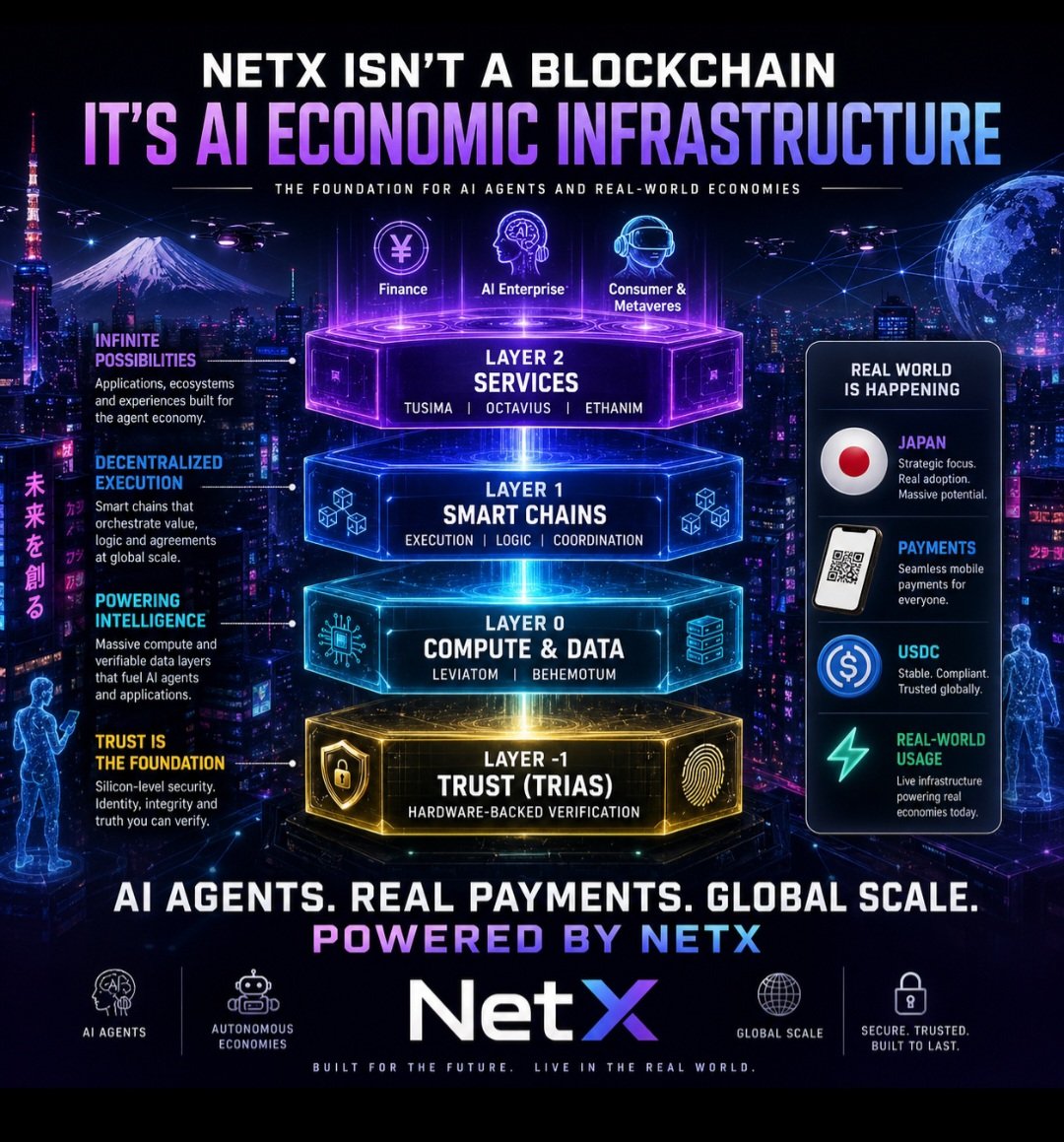 Daithimacliam83's tweet image. Everyone’s building AI agents…

But no one is asking:

Who verifies them?
Who governs them?
Who pays them?

That’s what $NetX solves.
Not a #blockchain.
An entire economic layer for intelligent systems.

And it’s already starting 🇯🇵

#NetX #AI #Web3
