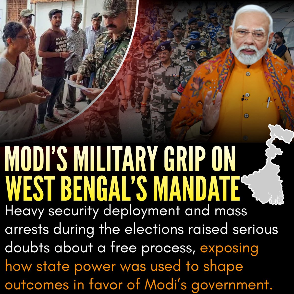 ThePointBlankyt's tweet image. Concerns rise over heavy security deployment during West Bengal Elections, with reports of voter intimidation, arrests &amp;amp; restricted access. Questions around transparency, electoral fairness &amp;amp; civil liberties demand scrutiny. #WestBengal #Elections #Democracy #HumanRights