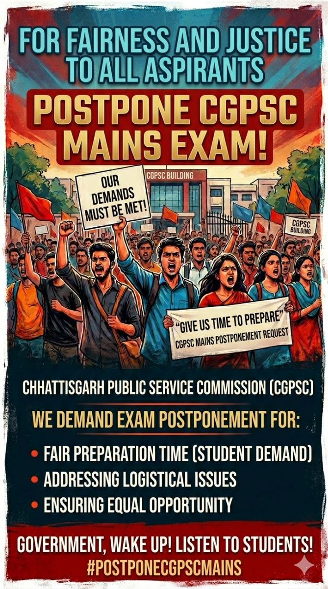 dhruw_hemant192's tweet photo. #PostponeCGPSCMains

@ArunSao3

@ChhattisgarhCMO

@DainikBhaskar

@OPChoudhary_Ind

@brijmohan_ag

@LaxmiRajwade21

@vishnudsai

@yashwantbhilai https://t.co/2aZVnqUFn0