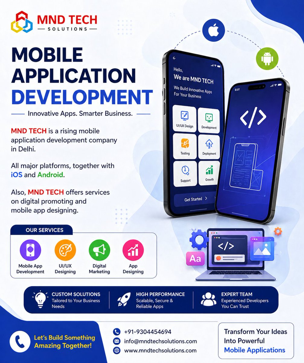 mnd_tech's tweet photo. #MobileAppDevelopment #AppDevelopment #AndroidApps #iOSApps #DigitalBusiness #StartupIndia #TechSolutions #MNDTech #AppDesign #BusinessGrowth https://t.co/k2se7ziywI