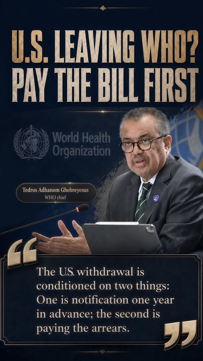 XHNews's tweet image. No exit without settling the bill.
#US move to leave the #WHO comes with conditions.
A one-year notice, and all arrears must be paid.