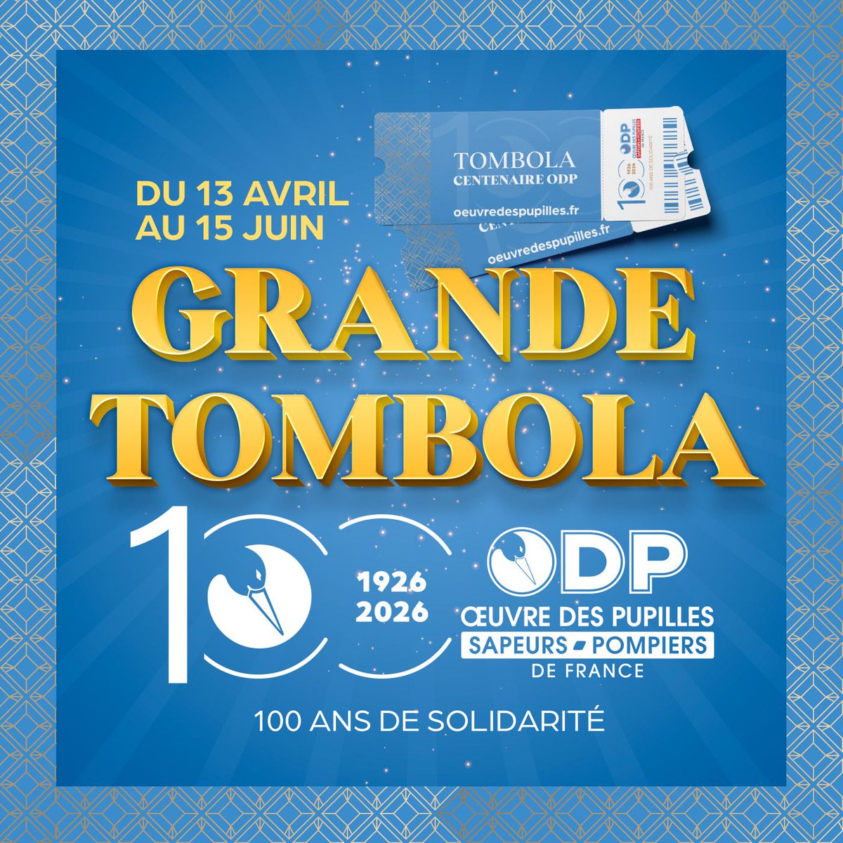 OdpPompiers's tweet image. #100ansODP 💙 | L'#ODP lance une grande tombola solidaire ! 
En participant, vous contribuez directement à soutenir les 1 785 pupilles des sapeurs-#pompiers de France. 

🎁 Voyages, montres, expériences... Tentez votre chance !

Je participe ici 👉 bit.ly/4cNLMg6