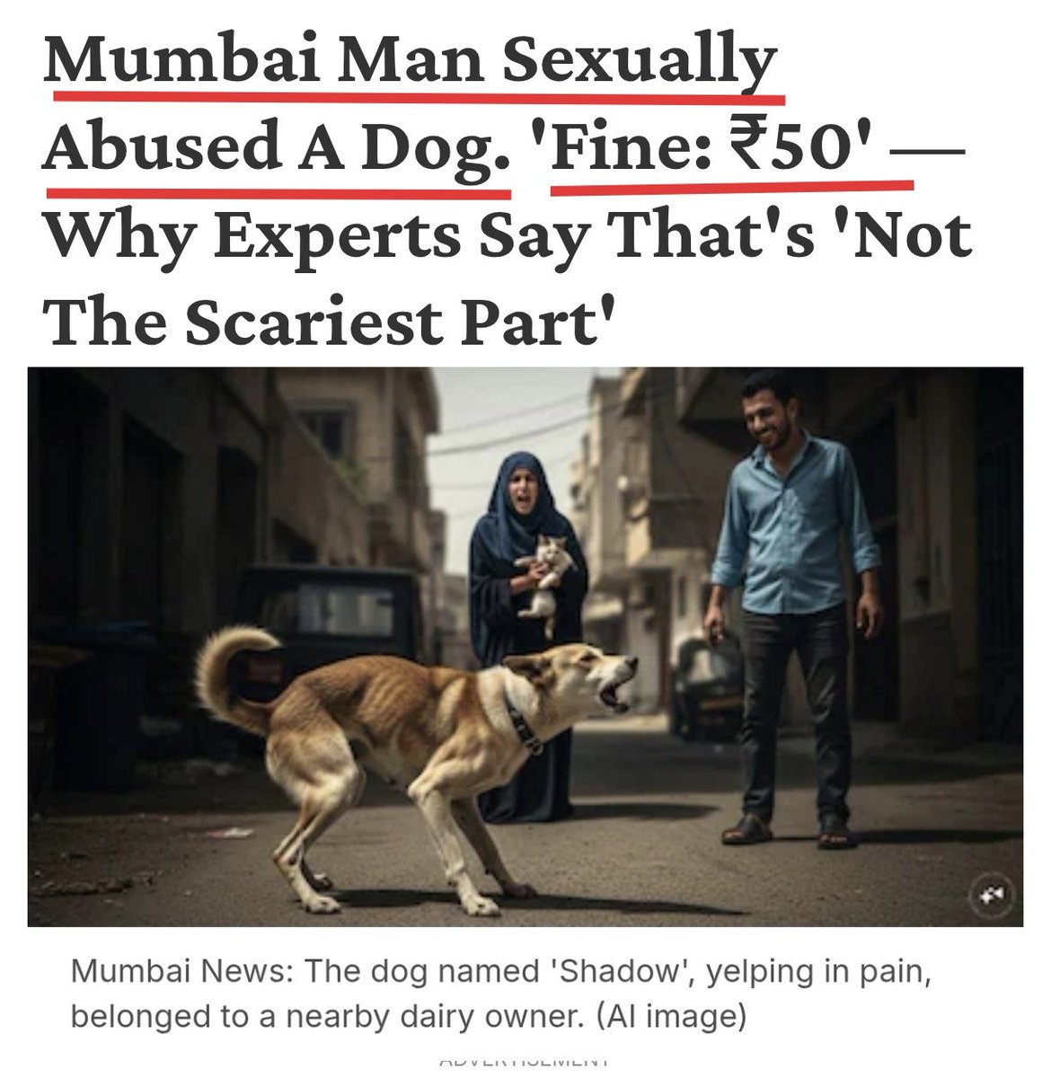 joedelhi's tweet image. On 26th April, Ruksana, who just left the clinic with her pet cat when she witnessed a man se¢,ually abusing a stray dog on a pavement outside a veterinary clinic in Malad West, Mumbai. 

@HMOIndia @MLJ_GoI look into this issue, cannot be ignored any longer. The fine for this is