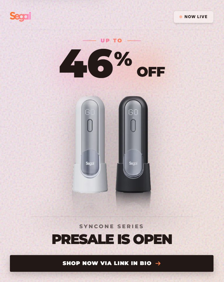 Segaitech's tweet photo. WE ARE LIVE! 🔴 The SyncOne Presale is OFFICIALLY OPEN.

The wait is finally over. Step into the ultimate world of sensory and visual synchronization. 🦅✨
Don't wait—upgrade your experience now and enjoy our Early Bird deals of UP TO 46% OFF.

🛒 Shop now via the link in our bio!
#Segai #SyncOne