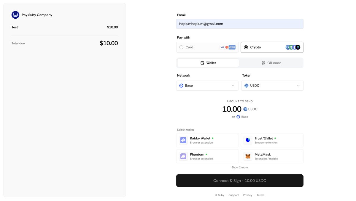 gaspardlezin's tweet photo. @base Payments are simply better on Base thanks to @subyhq https://t.co/UtK0n9z5kP