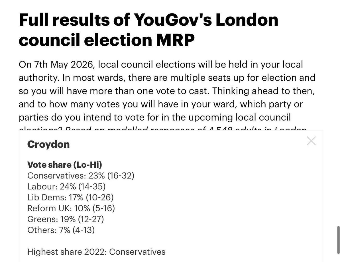 thomasbowell's tweet image. JL Partners and YouGov currently put @RowennaDavis @CroydonLabour narrowly ahead - hope is in sight for people across Croydon with the New Plan 🙏🌹