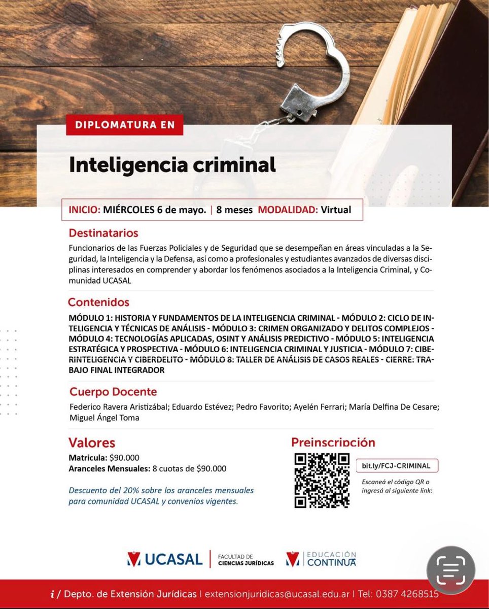 LordFe12's tweet photo. El delito evoluciona. La formación también.
Próximamente estaré dirigiendo la Diplomatura en Inteligencia Criminal junto a la Universidad Católica de Salta.
No alcanza con reaccionar: hay que anticipar.
#InteligenciaCriminal #Seguridad #Formación #UCASAL #Salta https://t.co/XhbLHeymni