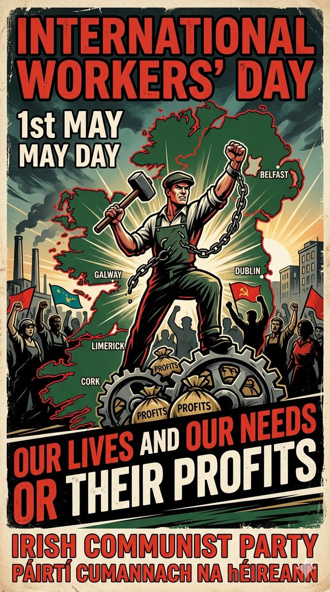IrishCommunists's tweet photo. Do we want our lives improved and our needs met, or do we want the rich to get richer?

Come out for International Workers' Day marches in #cork #dublinireland and #belfast this weekend and show your support for a better and more equitable world.

Up the workers! https://t.co/GClHSb3M3G