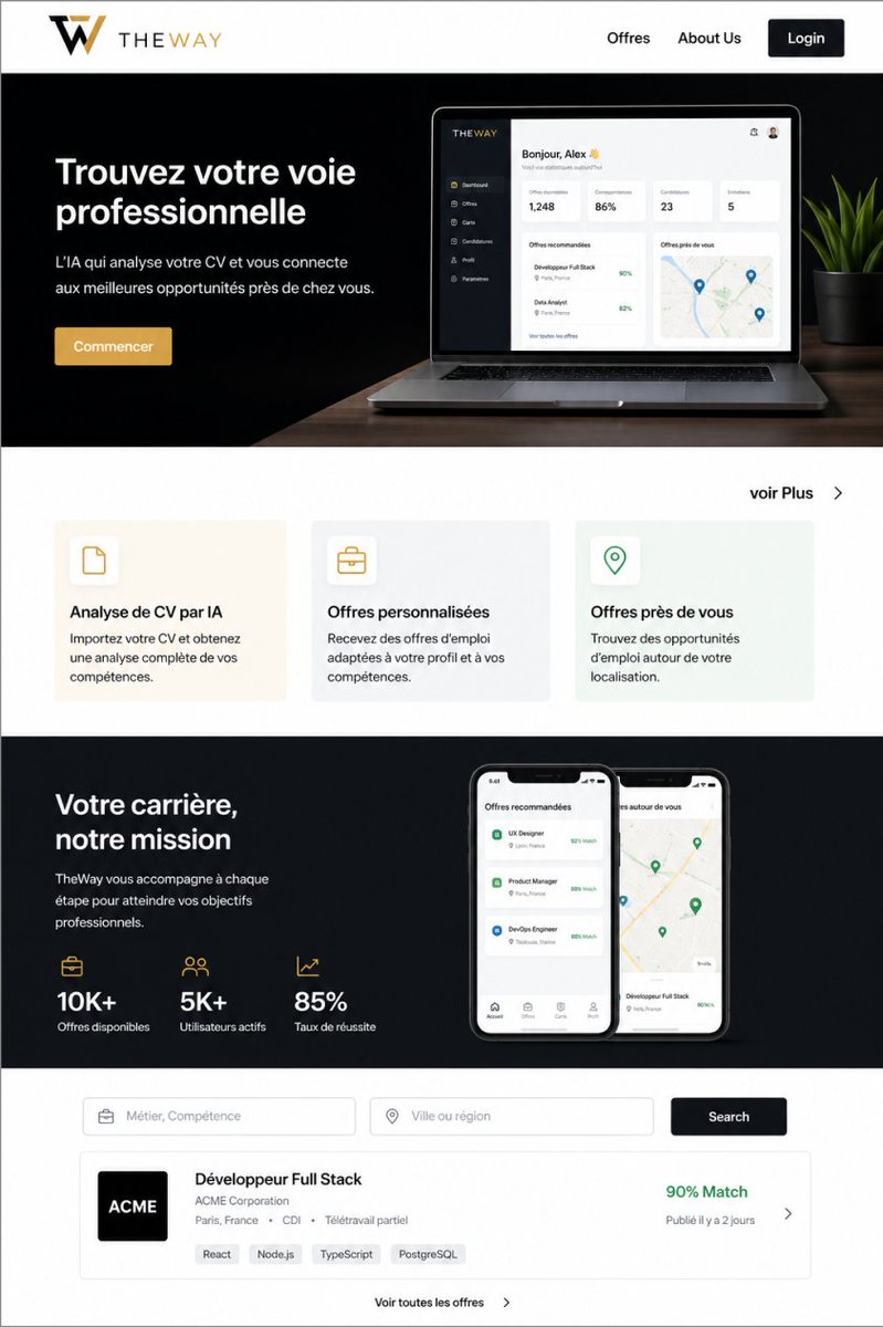 Amine_Elkartite's tweet photo. Je lance TheWay une plateforme IA pour analyser votre CV,détecter vos compétences et vous connecter aux meilleures opportunités .
CV,matching intelligent,offres personnalisées, progression et sécurité tout dans une seule app.
#TheWay #IA #SaaS #CareerTech #WebApp https://t.co/blqPhdN0fo