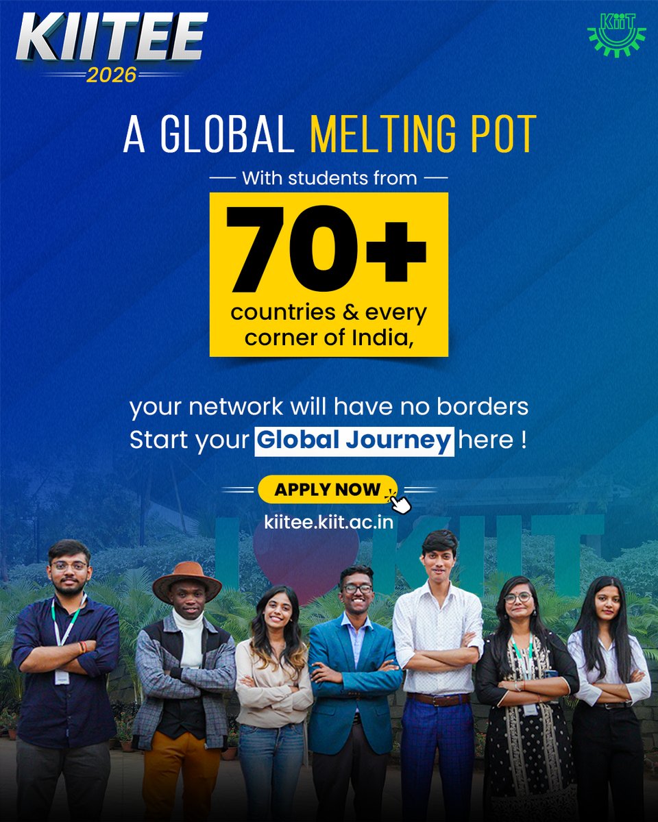KIITUniversity's tweet image. Your journey doesn’t stop at borders; it begins here! With students from 70+ countries and every corner of India, KIIT is where cultures connect, and futures take shape.

Start your global story with KIITEE 2026 - kiitee.kiit.ac.in