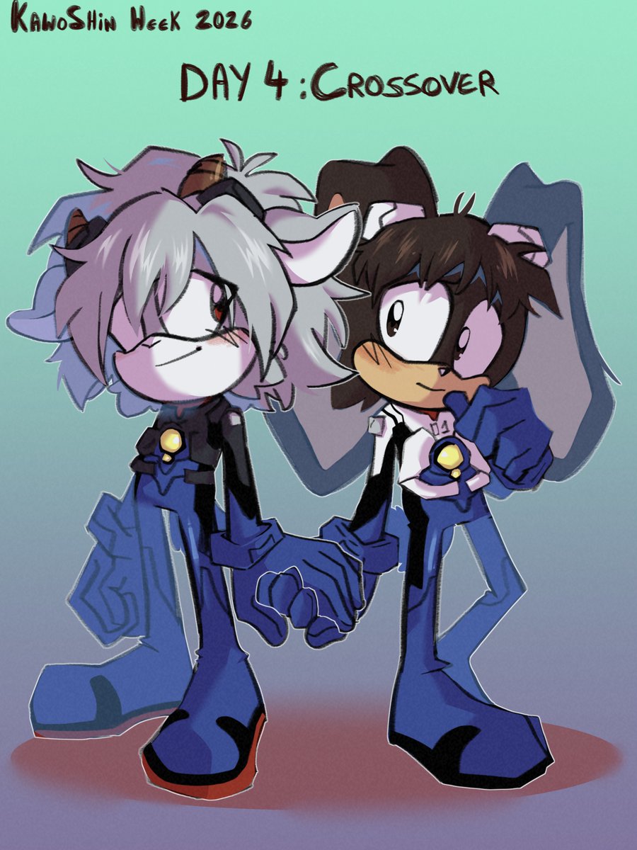 Day 4 of #kawoshinweek2026 : crossover (sonic) 
shinji the rabbit and kaworu the lamb
#kawoshin #カヲシン