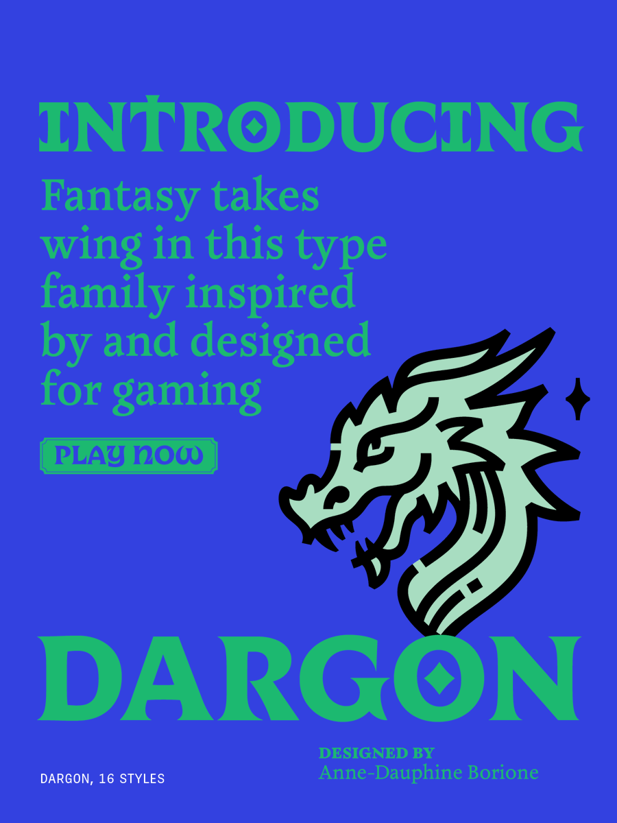 TypeTogether's tweet image. Introducing Dargon /// Carved by light, this epic type family by Anne-Dauphine Borione is perfect for fantasy themes with its future medieval aesthetics, 6 display uncials, and five text weights with italics.

More: type-together.com/dargon-font

#Typography #Fonts #GraphicDesign #RPG