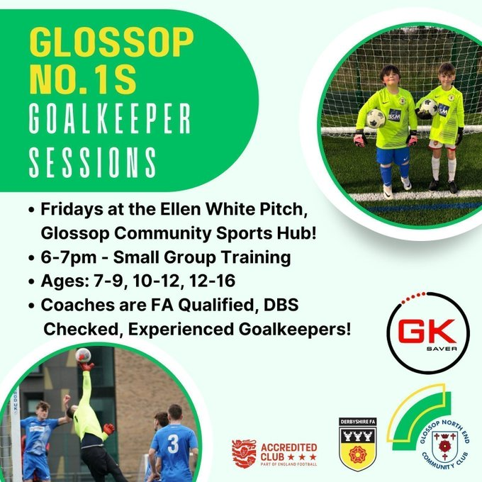glossopfootball's tweet image. 🧤GOALKEEPER SESSIONS🧤

⚽️ Fridays at #Glossop Community Sports Hub!
🕕 6-7pm, small group training
👧 Age 7-16
👨‍🏫 FA Qualified Coaches
✅ DBS
🥅 Experienced Goalkeepers
🤝 Partner 
@GKsaver
 - use code GKS4VE20 to save on gloves!

Book now: …rth-end-community-club.sumupstore.com/category/footb…

#LoveTheGame