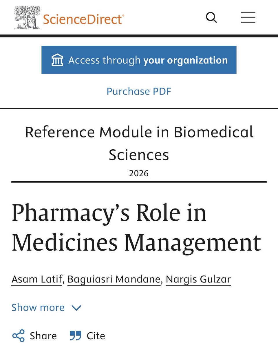 BaguiasriM's tweet photo. Honoured to have worked with  @AsamLatif and @nargis_gulzar on this Encyclopaedia chapter ‘Pharmacy’s Role in Medicines Management’. Now published! https://t.co/xxtOWgpLbx @ZUDBabar @ElsevierConnect @Sciencedirect https://t.co/RI6qriaVCN