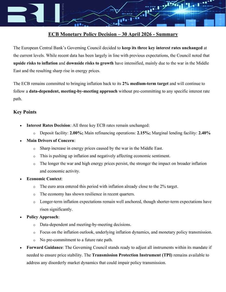 rymondIncKenya's tweet image. ECB: Interest rate decisions will depend on inflation outlook, risks, and incoming data
=&amp;gt; Reaffirms a meeting-by-meeting, data-dependent approach
=&amp;gt; APP and PEPP portfolios continue shrinking steadily as reinvestment of maturing assets is phased out
#ECB #Eurozone #Inflation