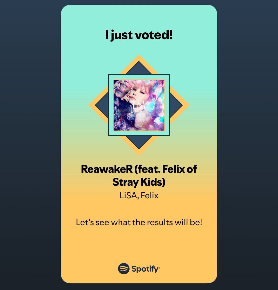 VOTE FOR #FELIX AND LiSA’s “REAWAKER” ON MUSIC AWARDS JAPAN 2026 "Best of Listener’s Choice: Japanese Songs" category

Click the link below and vote! You get 2 votes everyday so remember to vote daily from all your Spotify accounts!

—The voting ends on May 20th

#FELIX_ReawakeR