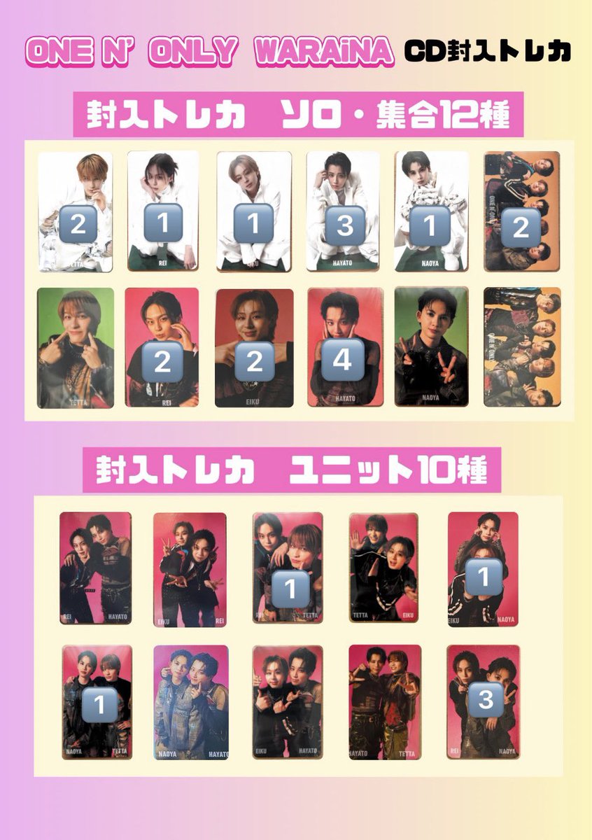 akyfpq9's tweet photo. @0

ONE Ｎ’ ONLY ワンエン WARAiNA トレカ 交換

【譲】🔢
【求】買取(0.02~/枚)

INFERNO(全ツ)にて手渡し希望
お気軽にお声掛けください🙇‍♀️
#ワンエン交換 #ワンエン譲 #ワンエン求 https://t.co/XqMpau61T0
